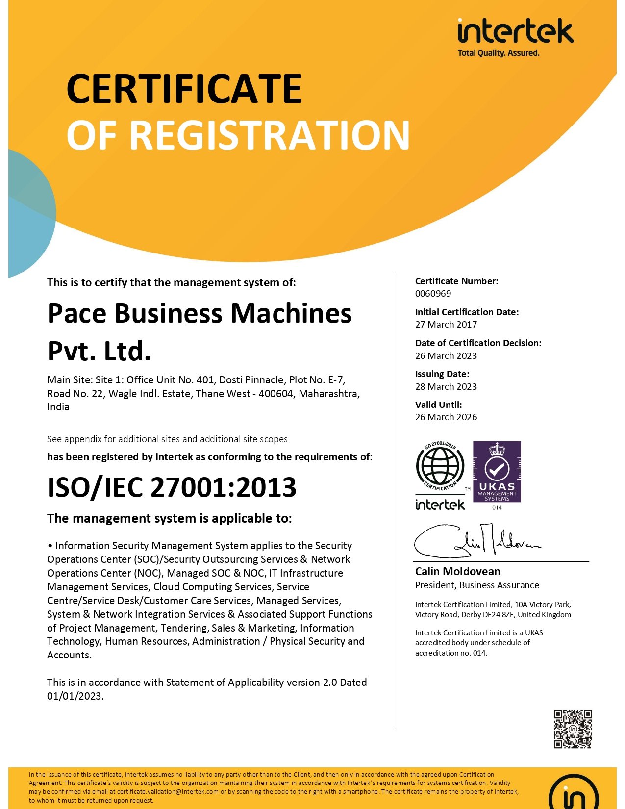 ISO Certificate Front